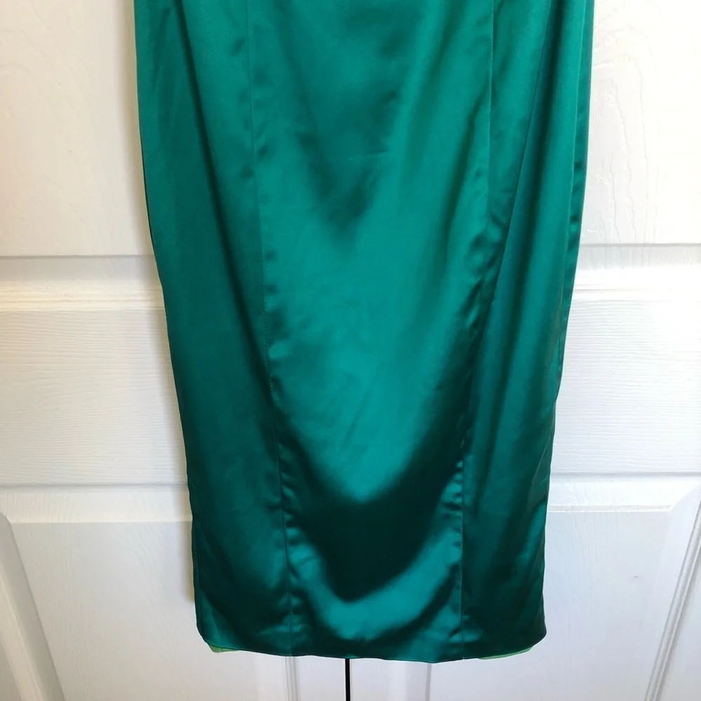 Portia & Scarlett Emerald Green Satin Cocktail Midi Dress Size 4 - Picture 3 of 10